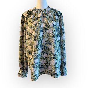 Ann Taylor Floral Blouse Medium – Long Sleeve Keyhole Neck Boho Work Top